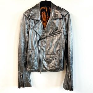 METALLIC BIKER JACKER WITH PRINTED LINING - SZ 4